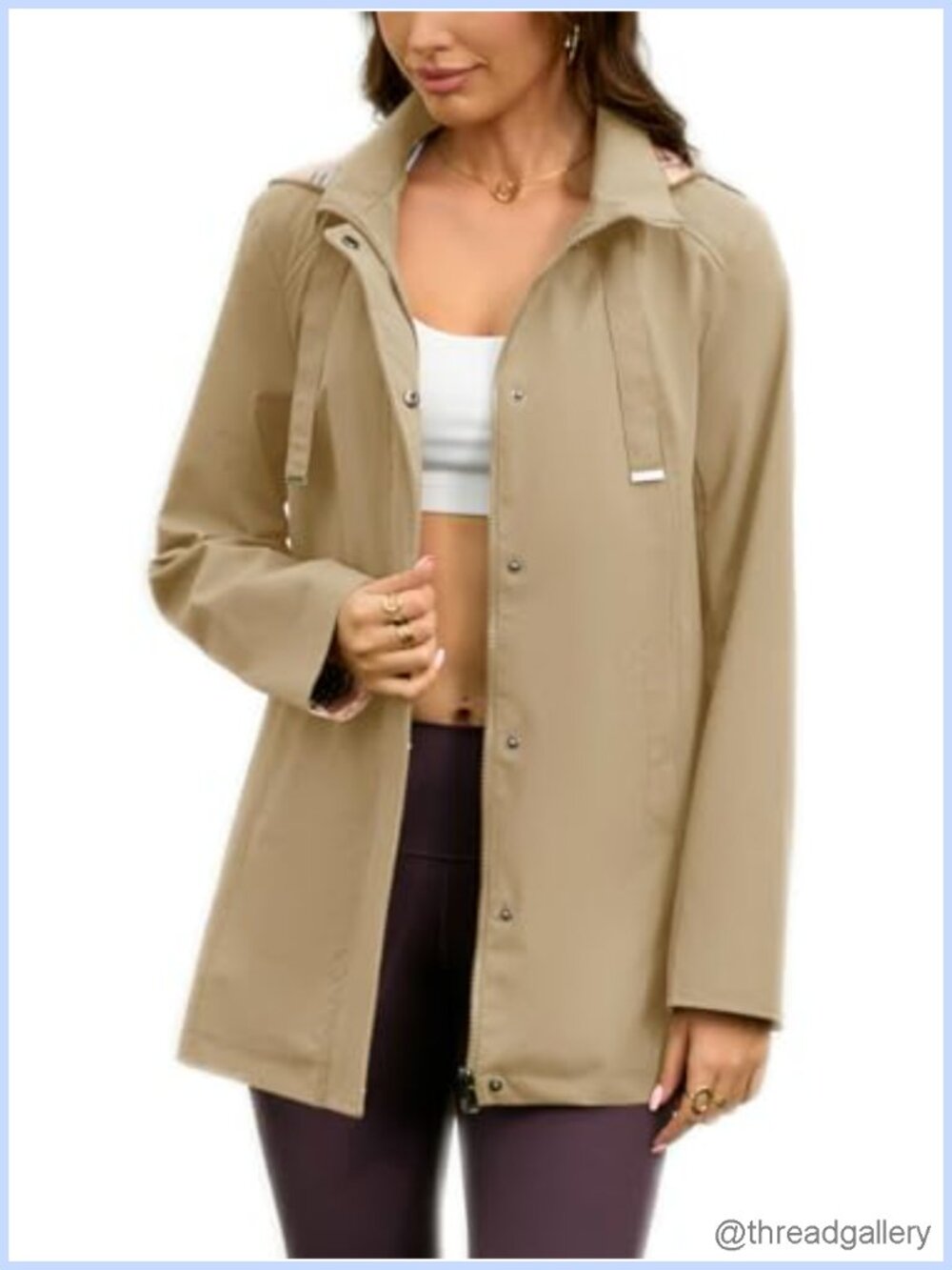 Women's Long Hooded Rain Jacket Waterproof Windproof Lightweight Hiking Raincoat